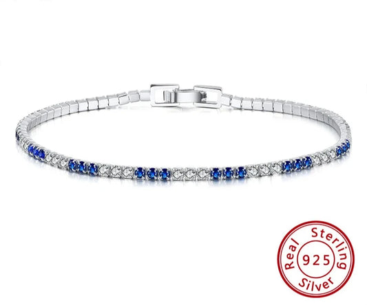 JEWELS 925 Sterling Silver Blue and Clear Crystal Tennis Bracelet