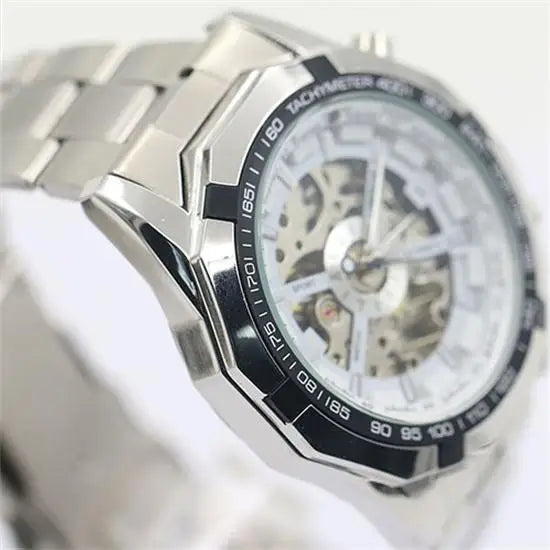 Men's Stainless Steel Skeleton Hand-Winding Watch