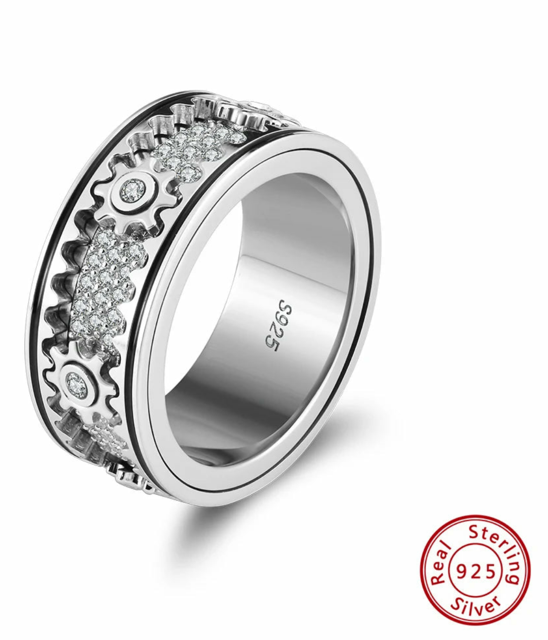 Genuine 925 Sterling Silver Rotating Gear Rings