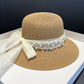 2024 New Straw Hat with Elegant Pearl Bowknot