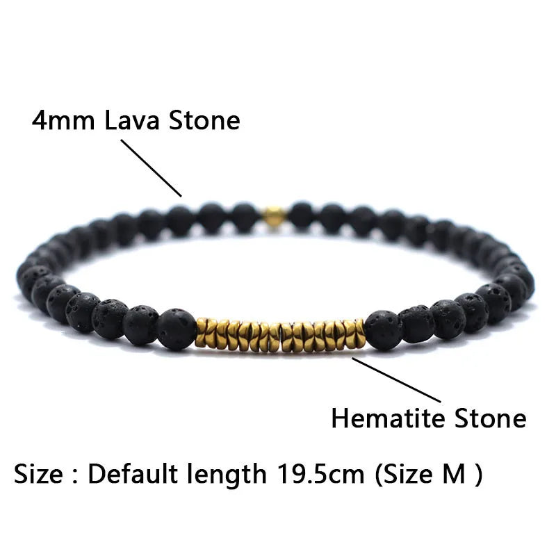 New 4mm Bracelet Men Antique Gold Color Hematite Stone Braclet