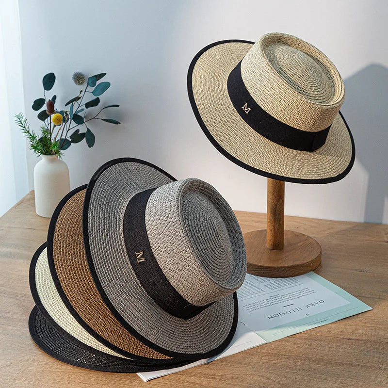 Vintage M Letter Straw Sun Hat