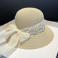 2024 New Straw Hat with Elegant Pearl Bowknot