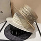 Linen British Women's Hat Summer Hat Flat Top Hat Breathable Leisure Pearl