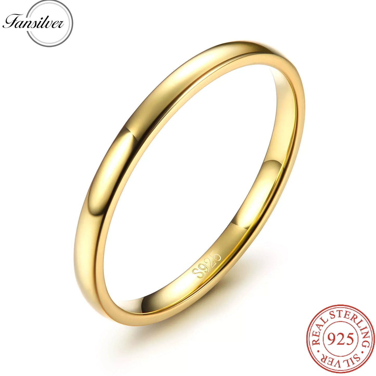 Fansilver 925 Sterling Silver Rings 18k Gold Plated Stackable