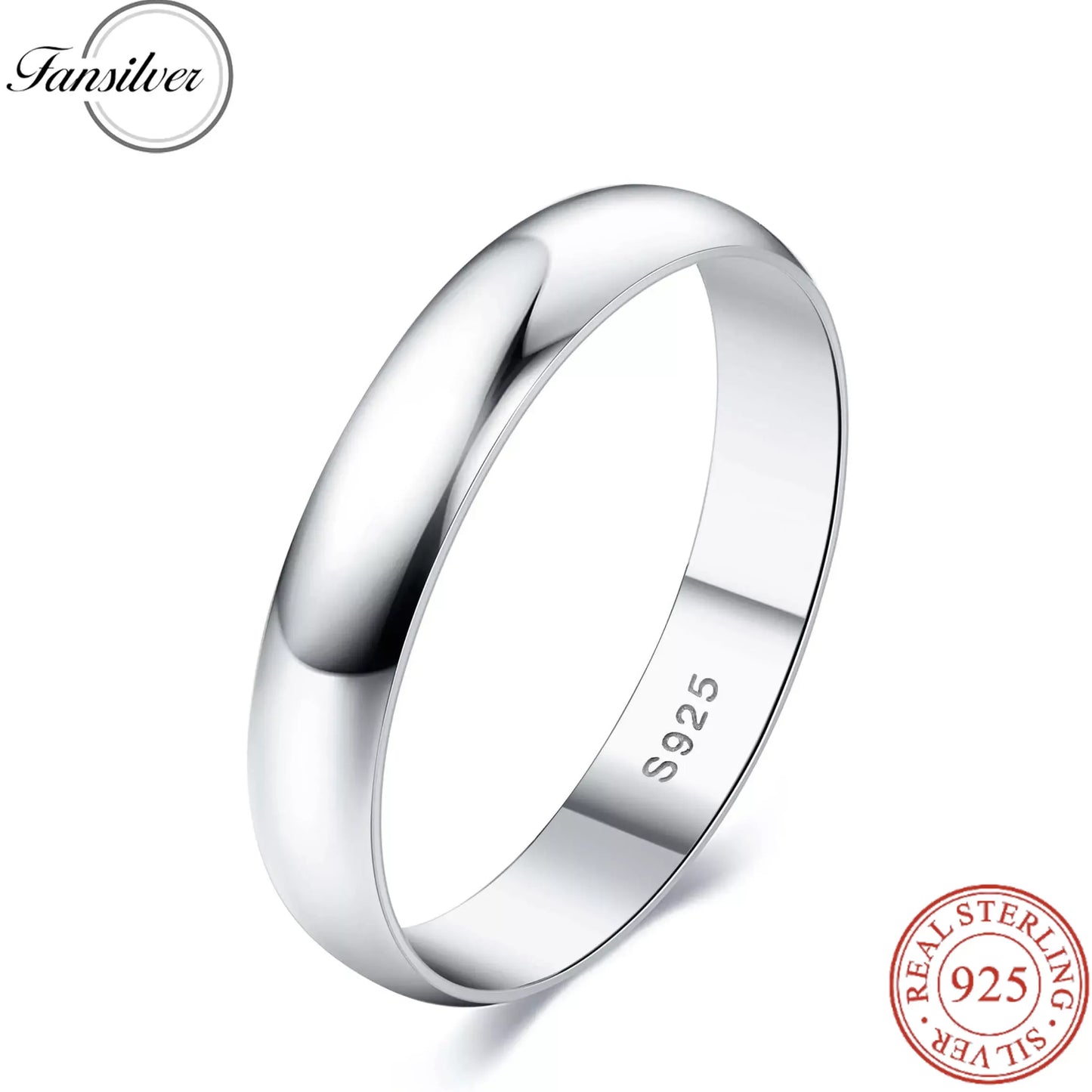 Fansilver S925 Sterling Silver Rings for Men 18K White gold