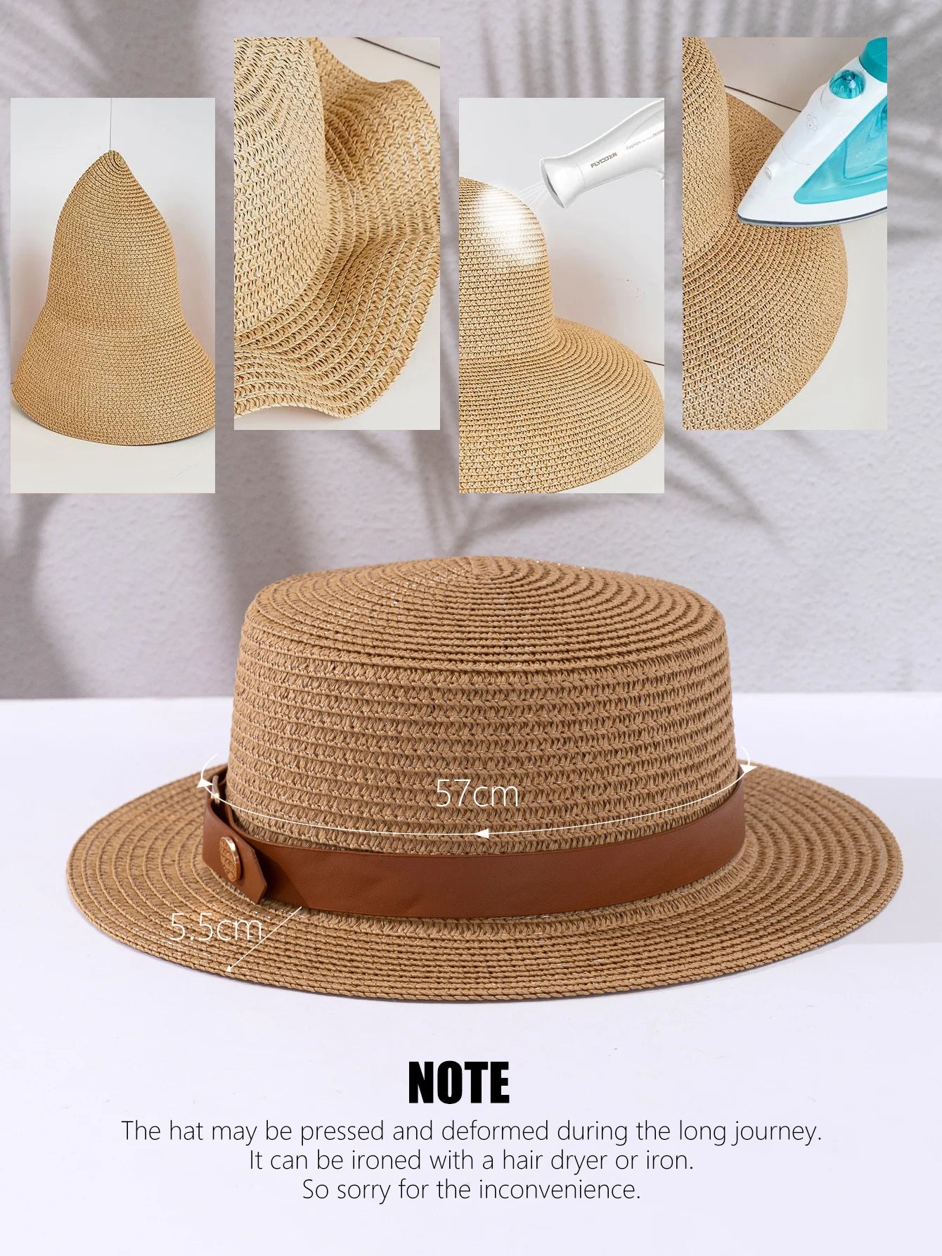 Summer Flat Top Straw Hat - Sunshade Sunscreen