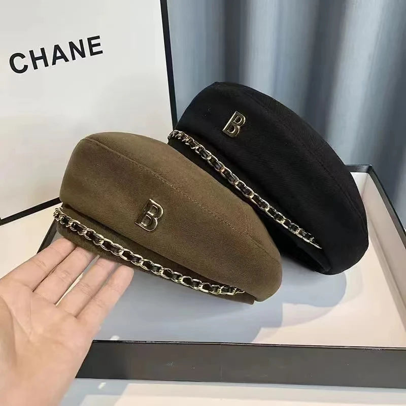 Star Style Chain Beret Hat