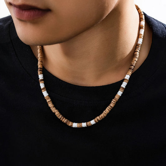 Wood Beads Chains Choker Necklace Men