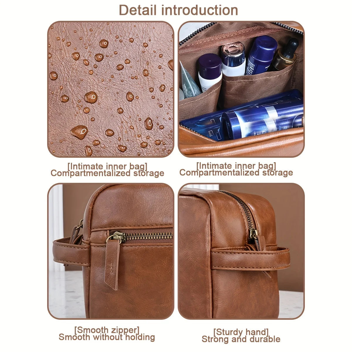 Men Business Travel Wash Toiletry Bag Waterproof PU Leather