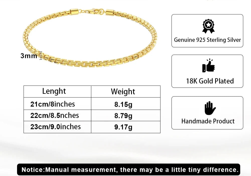 JEWELS Genuine Italian Round Box Chain Bracelet