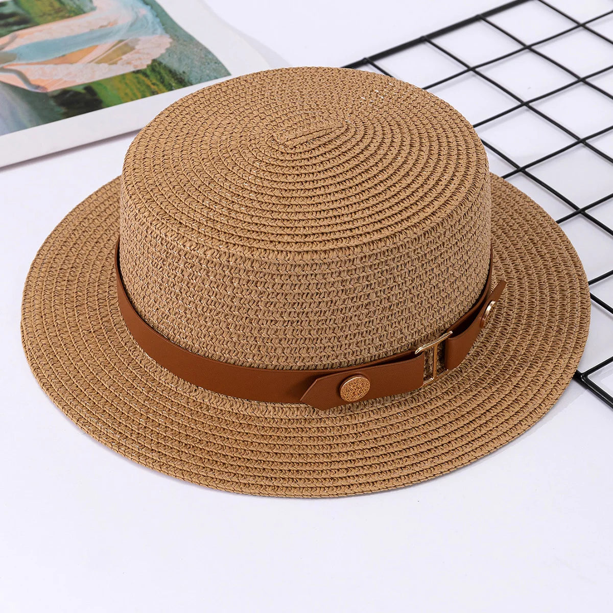 Summer Flat Top Straw Hat - Sunshade Sunscreen