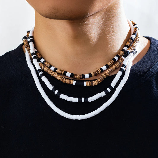 Natural wood Soft Clay Beaded Retro African Surf Tribal Necklace