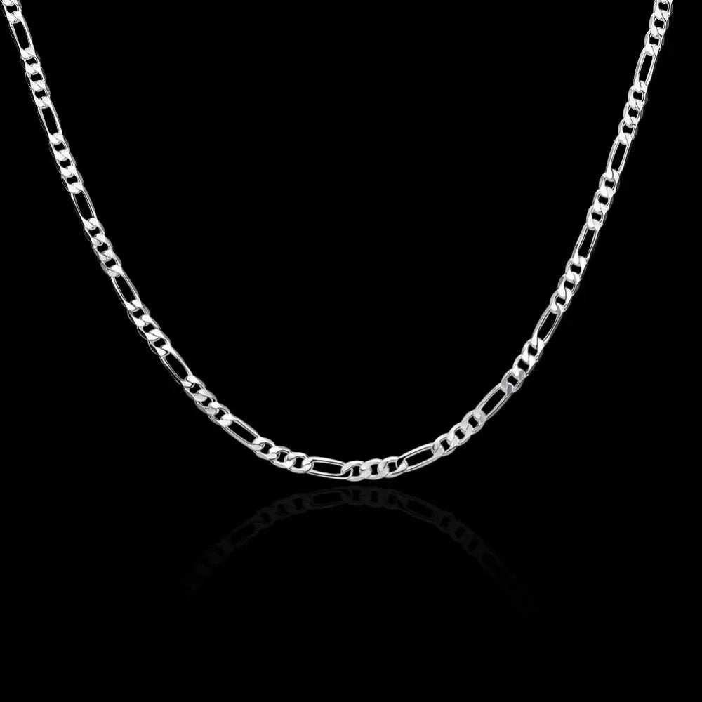 40-75cm 925 Silver 4mm Figaro Chain Necklace